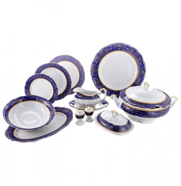 Столовый сервиз на 6 персон 27 предметов  Bavarian Porcelain &quot;Мария-Тереза / Синяя /Элегантность&quot; / 104888