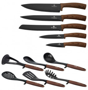 Набор кухонных ножей и аксессуаров на подставке 12 предметов  Berlinger Haus "Ebony Rosewood Collection" / 280779