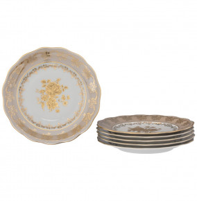 Набор тарелок 25 см 6 шт  Royal Czech Porcelain "Аляска /Золотая роза /Бежевая" / 204817