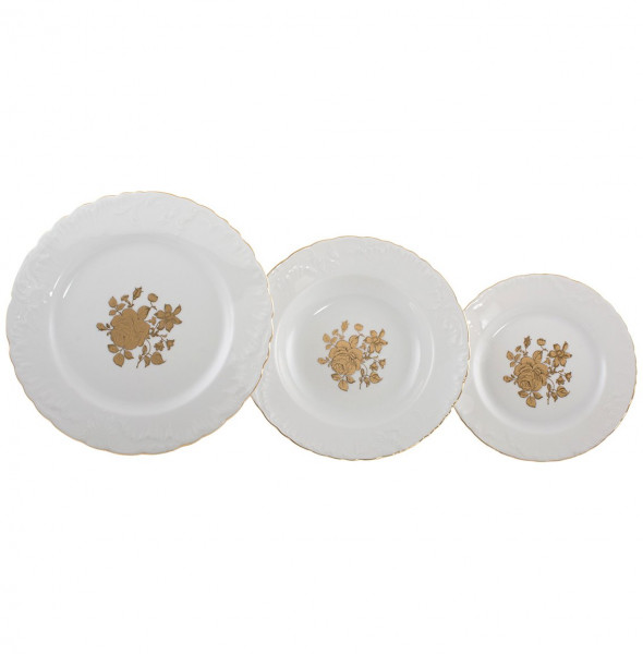 Набор тарелок 18 предметов (19, 23, 25 см)  Royal Czech Porcelain &quot;Рококо /Золотая Роза /Белая&quot;  / 203949