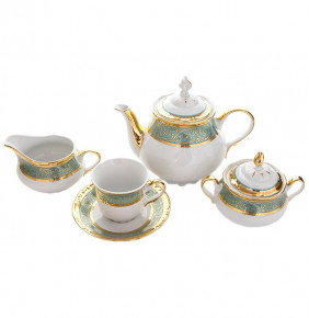 Чайный сервиз на 6 персон 15 предметов  Thun "Констанция /Серо-голубая полоса с золотом" / 105323