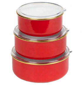 Набор контейнеров 3 шт (700 мл; 1,1 л; 1,5 л) эмалированные красные  O.M.S. Collection "ENAMEL COOKWARES" / 295927
