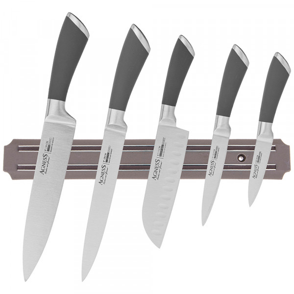 Набор кухонных ножей 6 предметов с магнитным держателем  Agness &quot;Монблан&quot; / 262870