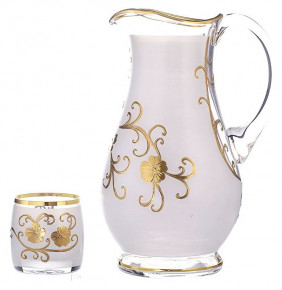 Набор для воды 7 предметов (кувшин + 6 стаканов по 230 мл) матово-белый  Bohemia "Идеал /Золотые цветы" / 067973