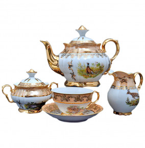 Чайный сервиз на 6 персон 15 предметов  Bohemia Porcelan Moritz Zdekauer 1810 s.r.o. "Магнолия /Охота бежевая" / 047701