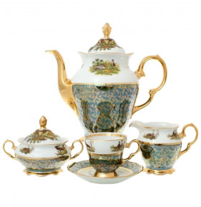 Кофейный сервиз на 6 персон 15 предметов  Sterne porcelan "Фредерика /Охота зеленая" / 137709