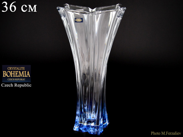 Ваза для цветов 36 см  Crystalite Bohemia &quot;Флораль /Синее дно&quot; / 075760