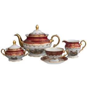 Чайный сервиз на 6 персон 15 предметов  Royal Czech Porcelain "Фредерика /Охота красная" / 086875