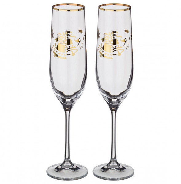 Бокалы для шампанского 190 мл 2 шт  Crystalex CZ s.r.o. &quot;Виола /Новогодние колокольчики /золото&quot; / 170187