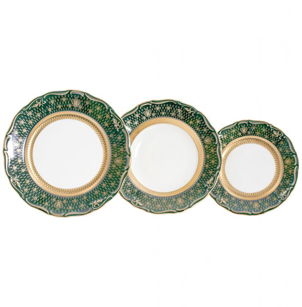 Набор тарелок 18 предметов (19, 23, 25 см)  Royal Czech Porcelain &quot;Мария-Луиза /Королевская лилия на зеленом&quot; / 203743