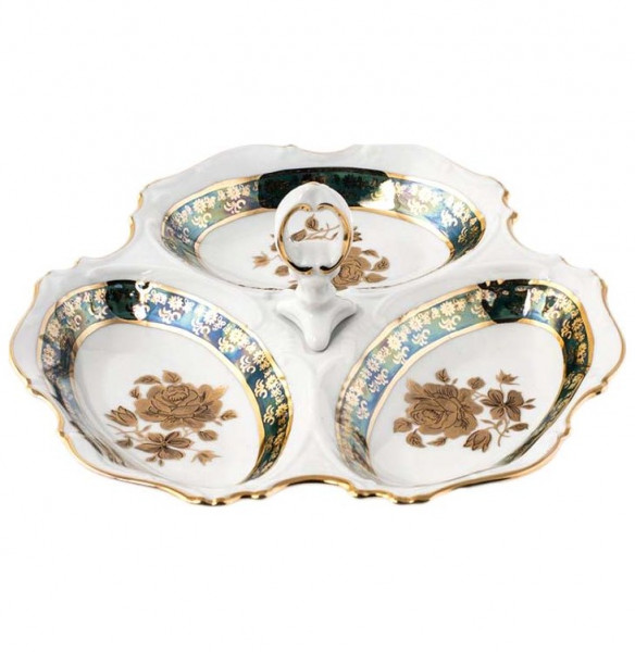 Менажница 19 см  Royal Czech Porcelain &quot;Офелия /Золотая роза /Зеленая&quot; / 203533