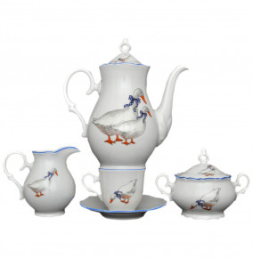 Кофейный сервиз на 6 персон 15 предметов  Bohemia Porcelan Moritz Zdekauer 1810 s.r.o. "Офелия /Гуси" / 013558