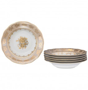 Набор тарелок 24 см 6 шт глубокие  Royal Czech Porcelain "Мария-Тереза /Золотая роза /Бежевая" / 203565