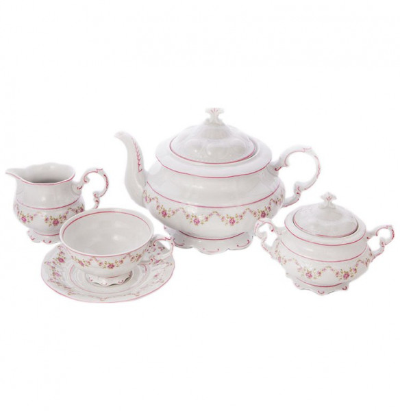 Чайный сервиз на 6 персон 15 предметов  Leander &quot;Соната /Розовый цветок /Розовая отводка&quot; / 199373