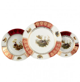 Набор тарелок 18 предметов (19, 23, 25 см)  Royal Czech Porcelain "Болеро /Охота красная" / 096790