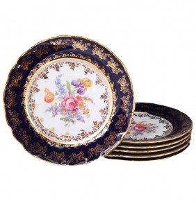 Набор тарелок 25 см 6 шт  Bohemia Porcelan Moritz Zdekauer 1810 s.r.o. "Офелия /Кобальт /Полевой цветок" / 039088