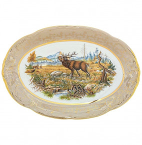 Блюдо 36 см овальное  Royal Czech Porcelain "Мария-Тереза /Охота бежевая" / 203504