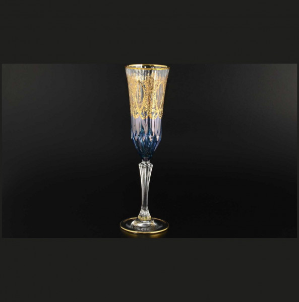 Бокалы для шампанского 180 мл 6 шт  RCR Cristalleria Italiana SpA &quot;Timon /Адажио синий с золотом&quot; / 101071