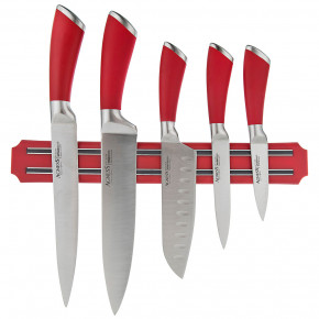 Набор кухонных ножей 6 предметов на магнитном держателе красные "Agness" / 198951