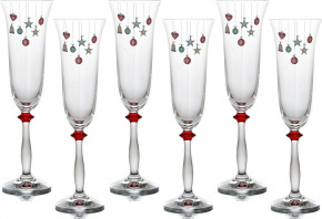 Бокалы для шампанского 190 мл 6 шт  Crystalex CZ s.r.o. "Анжела /Новогодние игрушки" красный ободок / 170300