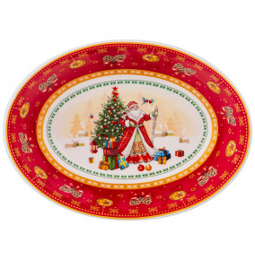 Блюдо 18 х 13 х 5 см овальное красное  LEFARD "С Новым годом! /Дед мороз" / 225209