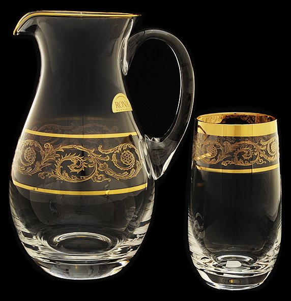 Набор для воды 7 предметов (кувшин + 6 стаканов)  Rona &quot;Золотой орнамент, широкое золото&quot; / 018063
