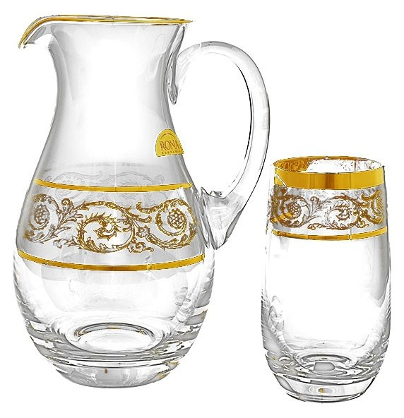 Набор для воды 7 предметов (кувшин + 6 стаканов)  Rona &quot;Золотой орнамент, широкое золото&quot; / 018063