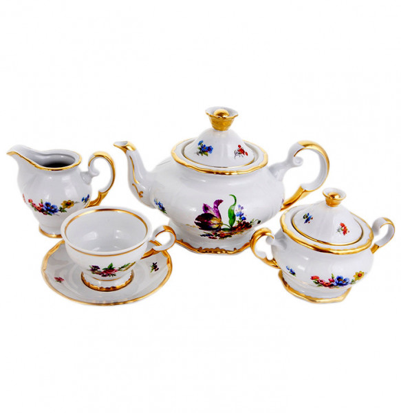 Чайный сервиз на 6 персон 15 предметов  Bohemia Porcelan Moritz Zdekauer 1810 s.r.o. &quot;Анжелика 860 /Полевой цветок&quot; / 122596