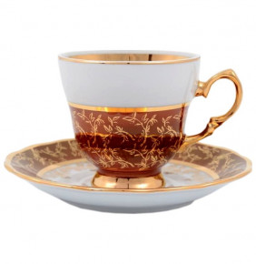 Набор кофейных пар 140  мл 6 шт  Sterne porcelan "Фредерика /Золотые листья на красном"  / 146160