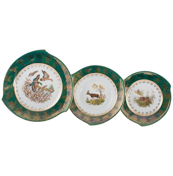 Набор тарелок 18 предметов (21, 22,5, 28 см)  Royal Czech Porcelain &quot;Хаппа /Охота зеленая&quot; / 203443