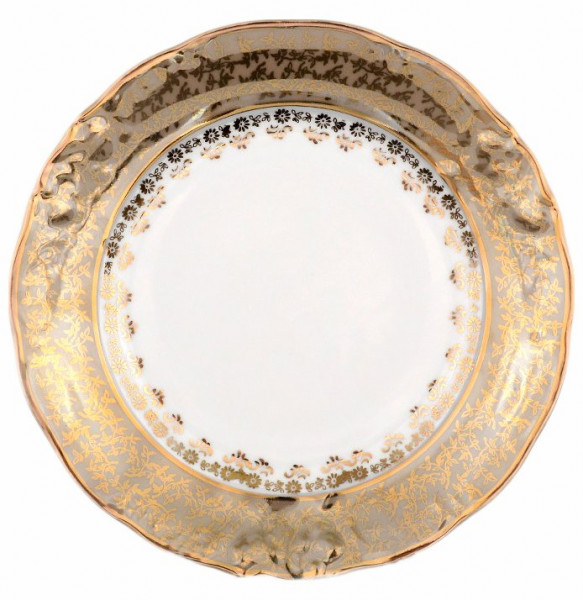 Набор тарелок 21 см 6 шт  МаМ декор &quot;Мария-Луиза /Бежевая с золотыми листиками&quot; / 066901