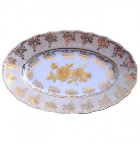 Блюдо 22 см овальное (селедочница)  Royal Czech Porcelain "Аляска /Золотая роза /Бежевая" / 203922
