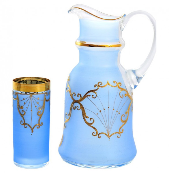 Набор для воды 7 предметов (кувшин + 6 стаканов по 300 мл) голубой  Bohemia &quot;Королевский /Лепка синяя&quot; E-S / 134738