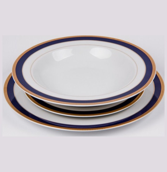 Набор тарелок 18 предметов (19, 23, 25 см)  Thun &quot;Сильвия /Синяя полоса с золотом&quot; / 039300