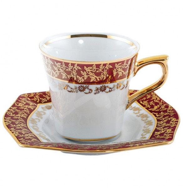 Набор чайных пар 230 мл 6 шт  Royal Czech Porcelain &quot;Львов /Красный /Золотые листики&quot; / 203395