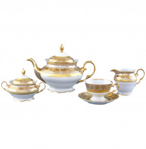 Чайный сервиз на 6 персон 15 предметов  Royal Czech Porcelain "Аляска /Виноградные листья на бежевом /Золото" / 203735