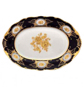 Блюдо 36 см овальное  Bohemia Porcelan Moritz Zdekauer 1810 s.r.o. "Анжелика /Винтажная золотая роза /Кобальт" / 011713