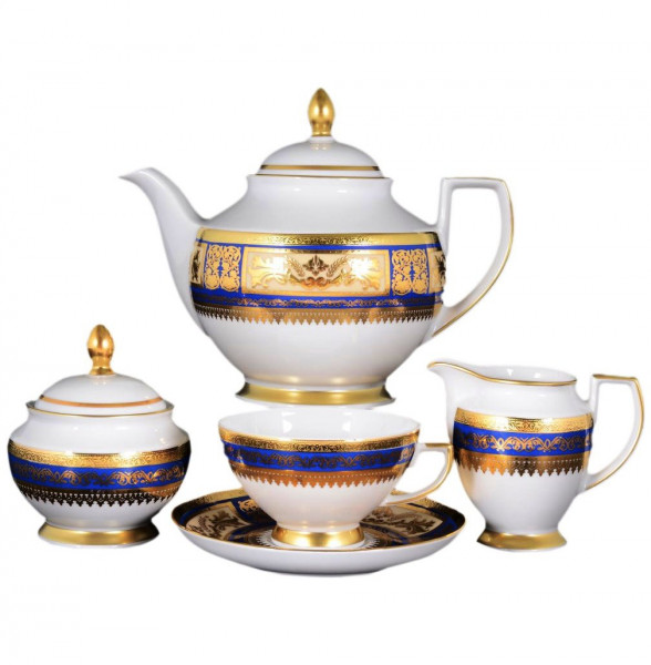 Чайный сервиз на 6 персон 15 предметов  Falkenporzellan &quot;Диадема /Синяя крем золото&quot; / 060268