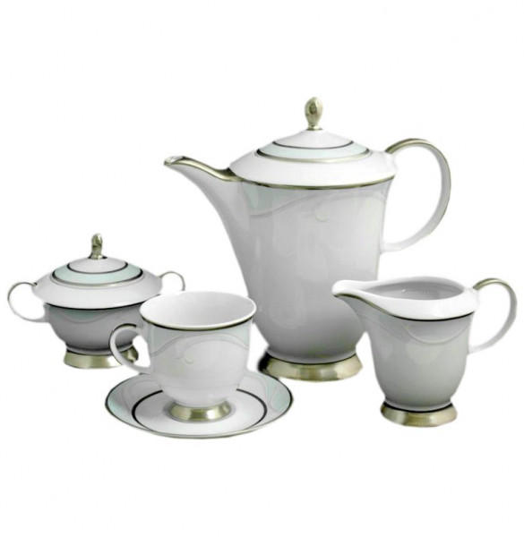 Чайный сервиз на 6 персон 15 предметов  Bavarian Porcelain &quot;Верона /Голубая волна /платина&quot; / 001719