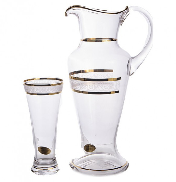 Набор для воды 7 предметов (кувшин + 6 стаканов по 300 мл)  UNION GLASS &quot;Иксовка /Цветочный кант /золото&quot; / 159544