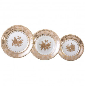 Набор тарелок 18 предметов (19, 23, 25 см)  Royal Czech Porcelain "Фредерика /Золотая роза /Бежевая" / 203928