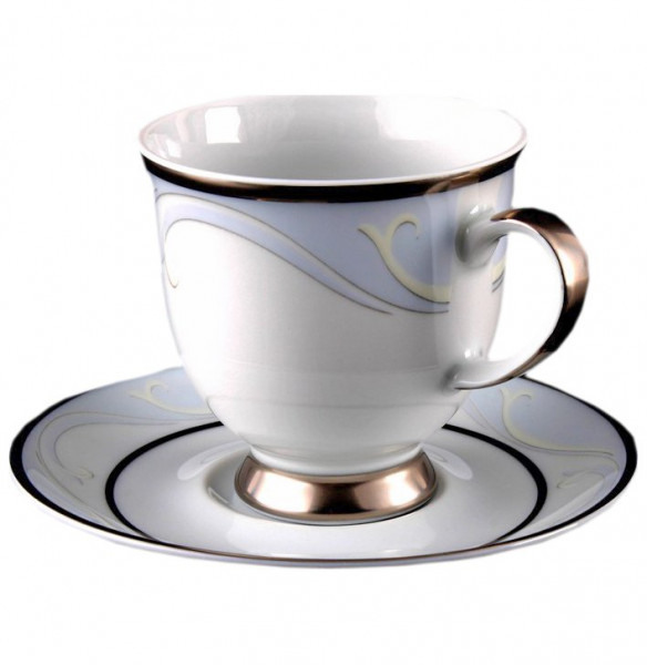 Набор чайных пар 200 мл 6 шт  Bavarian Porcelain &quot;Верона /Голубая волна /платина&quot; / 001714