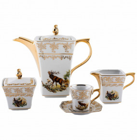 Кофейный сервиз на 6 персон 15 предметов  Royal Czech Porcelain "Львов /Охота белая"  / 203970
