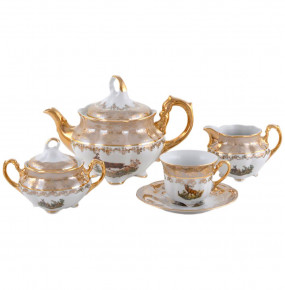 Чайный сервиз на 6 персон 15 предметов  Royal Czech Porcelain "Болеро /Охота бежевая" / 204687