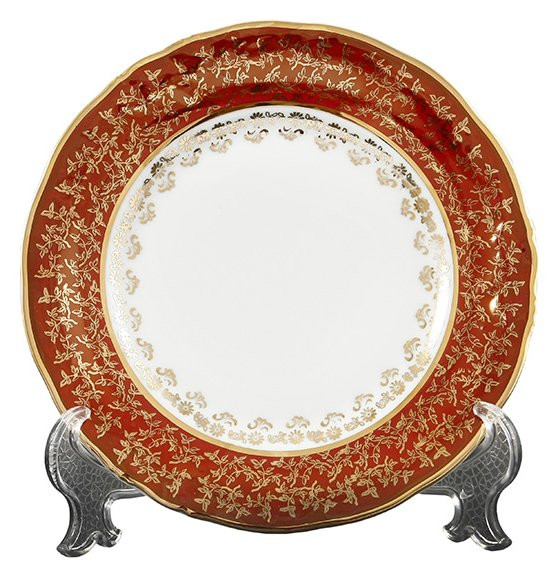 Набор тарелок 19 см 6 шт  МаМ декор &quot;Фредерика /Красная с золотыми листиками&quot; / 088014