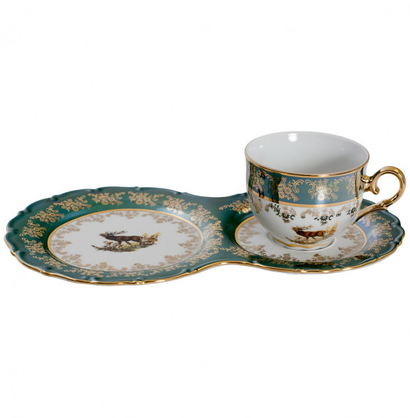 Чайная пара 1 шт (для завтрака)  Royal Czech Porcelain &quot;Офелия /Охота зеленая&quot; / 204846