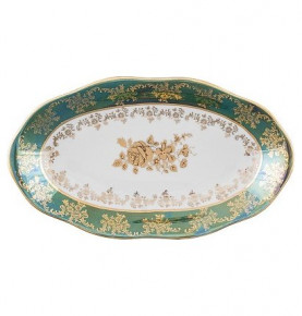 Блюдо овальное (селедочница)  Royal Czech Porcelain "Фредерика /Золотая роза /Зеленая" / 204801