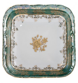 Салатник 13 см квадратный  Royal Czech Porcelain "Львов /Золотая роза /Зеленая" / 203886