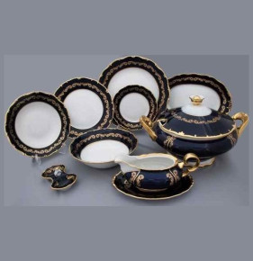 Столовый сервиз на 6 персон 26 предметов  Bohemia Porcelan Moritz Zdekauer 1810 s.r.o. "Анжелика /Золотые вензеля /Кобальт" / 034117