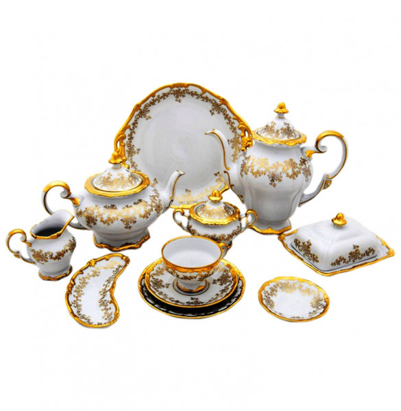 Чайный сервиз на 12 персон 55 предметов  Weimar Porzellan &quot;Кастэл /Золотой цветочный узор&quot; / 013074